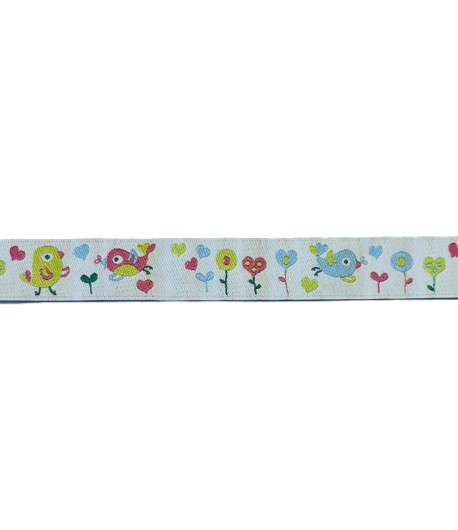 RUBAN OISEAUX BLANC 1.5CM - 1 M