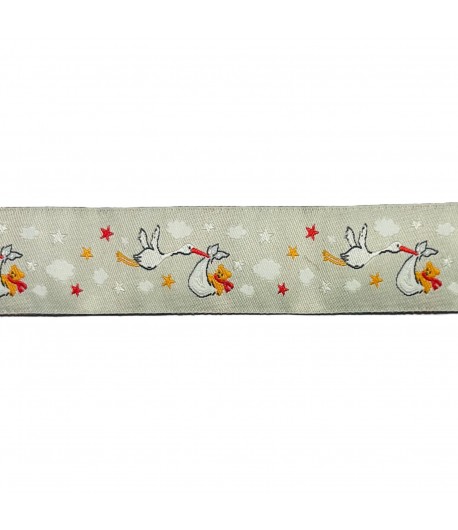 RUBAN CICOGNES BEIGE 25MM - 1 M