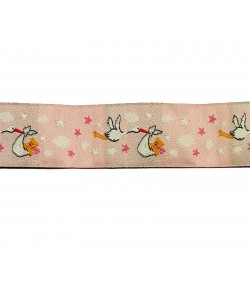 RUBAN CICOGNES ROSE 25MM - 1 M