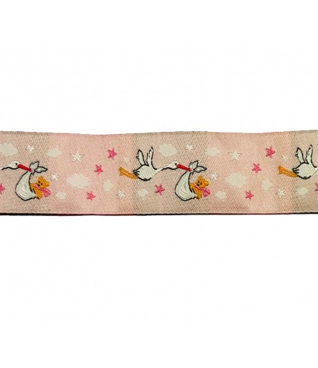 RUBAN CICOGNES ROSE 25MM - 1 M