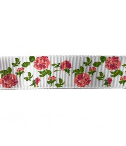 RUBAN BLANC ROSES 2CM X 1M
