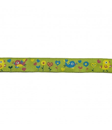 RUBAN VERT OISEAUX 1.5CM - 1 M