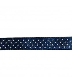 RUBAN EN SATIN BLEU A POIS 1.5CM X 1 M