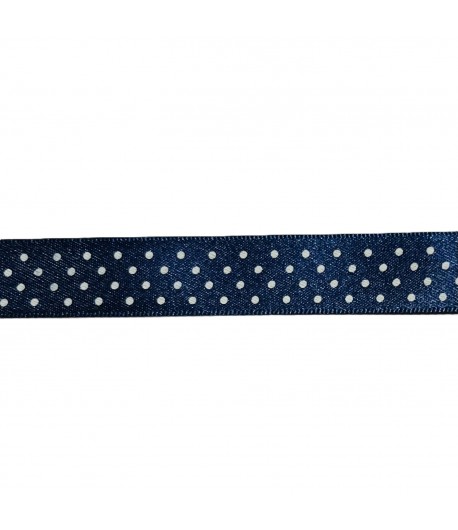 RUBAN EN SATIN BLEU A POIS 1.5CM X 1 M