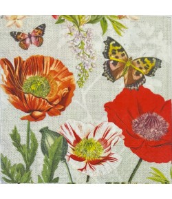 SERVIETTE COQUELICOTS ET PAPILLONS
