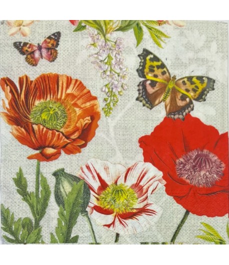 SERVIETTE COQUELICOTS ET PAPILLONS