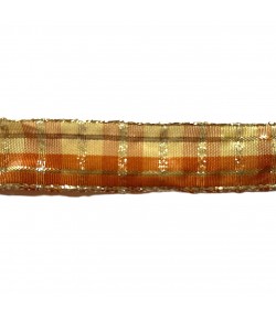 RUBAN CARREAUX ORANGE/OR 2.5CM - 1 METRE