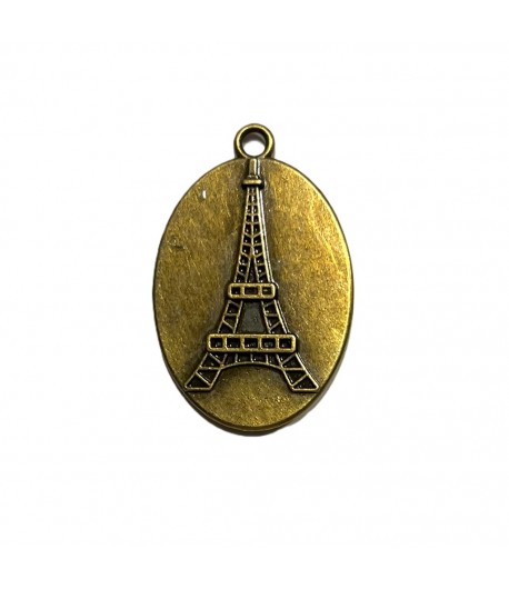 MEDAILLON PENDENTIF OVALE 3.7CM TOUR EIFFEL - VIEIL OR
