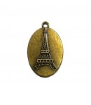 MEDAILLON PENDENTIF OVALE 3.7CM TOUR EIFFEL - VIEIL OR
