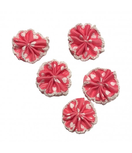 5 FLEURS EN TISSU - FUSCHIA COEUR BLANC 2.7CM