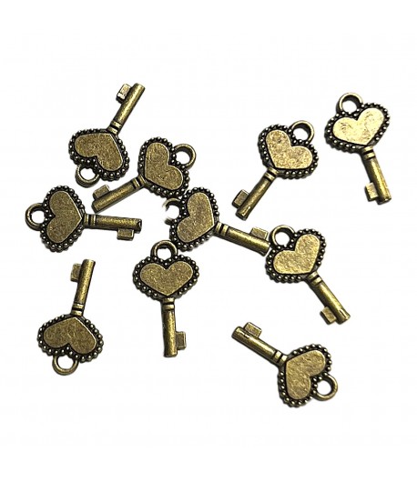 10 CHARMS METAL BRONZE - MINI-CLEF COEUR