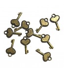 10 CHARMS METAL BRONZE - MINI-CLEF COEUR