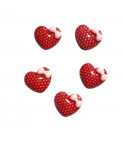COEURS EN PLASTIQUE 1.3CM - ROUGE A POIS X5