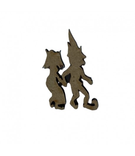 SUJET EN BOIS COUPLE DE LUTINS 2.6X4.3CM