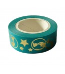 MASKING TAPE TURQUOISE ETOILES ET PLANETES OR 1.5CMX 10 M