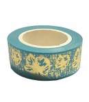 MASKING TAPE FLEURS TURQUOISE ET OR 1.5CM X 10 M
