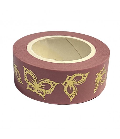 MASKING TAPE PAPILLONS ROSE ET OR 1.5CM X 10 M
