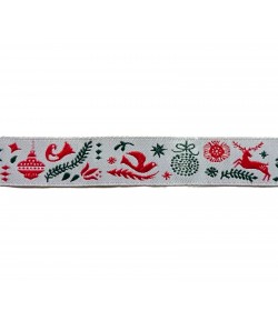 RUBAN BLANC MOTIFS NOEL 1.6 CM - 1 METRE