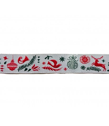 RUBAN BLANC MOTIFS NOEL 1.6 CM - 1 METRE