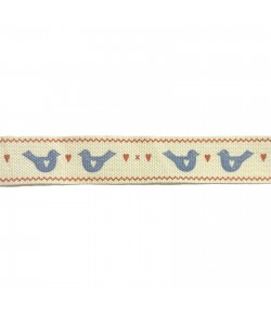 RUBAN ECRU OISEAUX BLEUS 1.7 CM - 1M