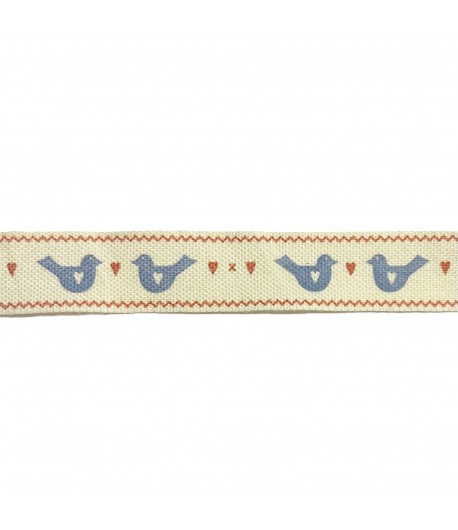 RUBAN ECRU OISEAUX BLEUS 1.7 CM - 1M