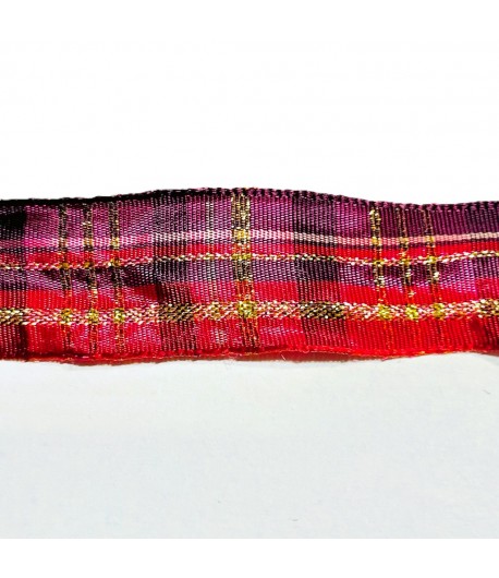 RUBAN ECOSSAIS BORDEAUX/VIOLET 3CM - 1 M