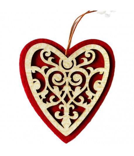 COEUR ROUGE FEUTRINE ET BOIS 10.2X11.4CM