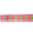RUBAN ROSE COEURS ROSE ET VERT 1.5CMX1M