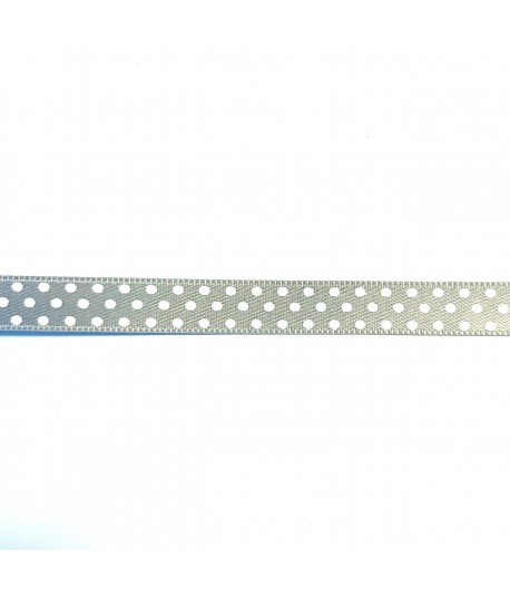 RUBAN SATIN GRIS A POIS 1CM X 1M