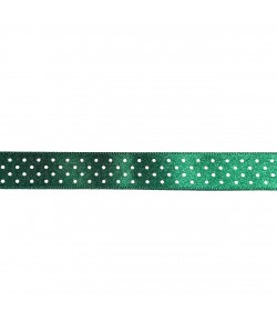 RUBAN EN SATIN VERT FONCE A POIS 1.5CM X 1 M