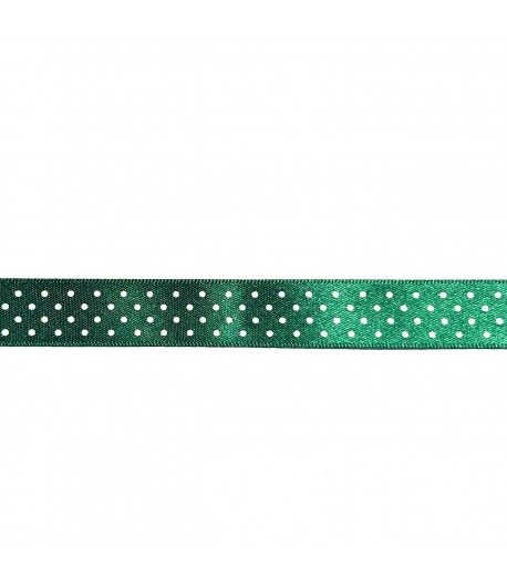 RUBAN EN SATIN VERT FONCE A POIS 1.5CM X 1 M