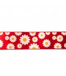 RUBAN ROUGE FLEURS 2.5 CM - 1M