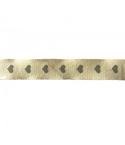 RUBAN ECRU COEURS GRIS 1.7CM - 1M