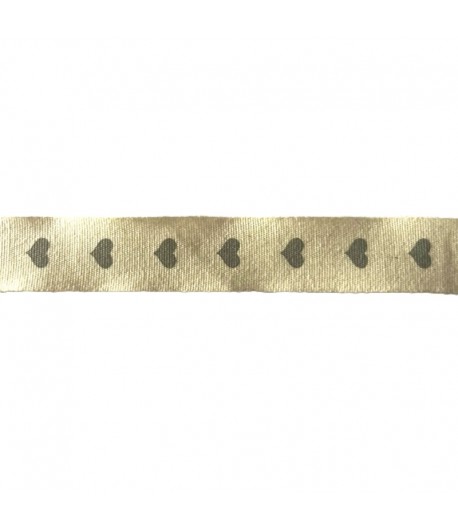 RUBAN ECRU COEURS GRIS 1.7CM - 1M