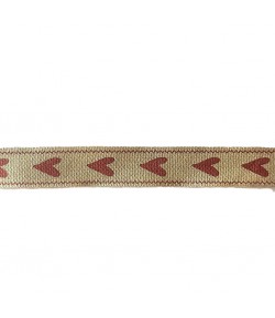 RUBAN ECRU COEURS ROUGES 1.6CM - 1M