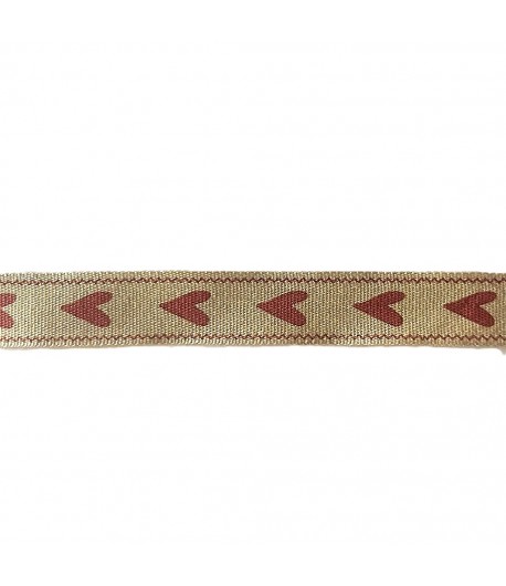 RUBAN ECRU COEURS ROUGES 1.6CM - 1M