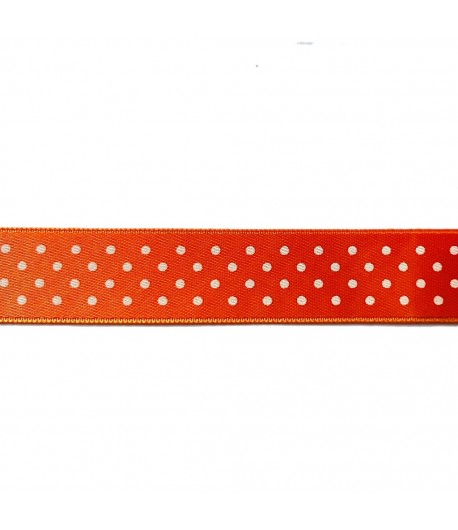 RUBAN SATIN ORANGE POIS BLANC 1.6CM X 1 M