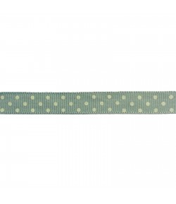 RUBAN VERT A POIS BLANCS 1.60CM - 1M