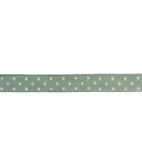 RUBAN VERT A POIS BLANCS 1.60CM - 1M