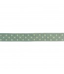 RUBAN VERT A POIS BLANCS 1.60CM - 1M