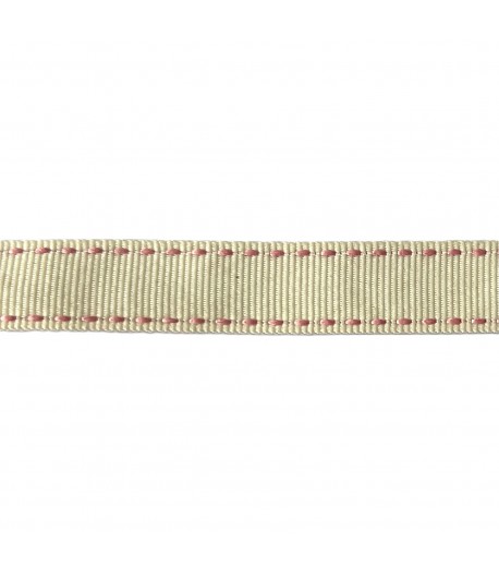 RUBAN ECRU TIRETS ROSES 1.60CM - 1M