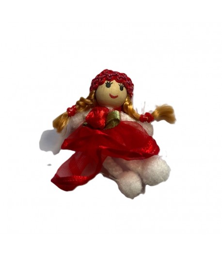 PETITE POUPEE EN TISSU - ROUGE ET BLANC 4X5.4CM