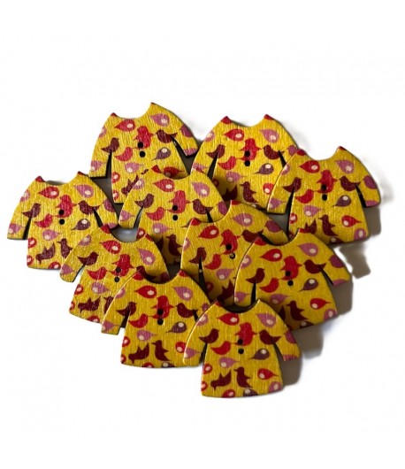 BOUTONS PETITE ROBE JAUNE 3.4X2.8CM X10