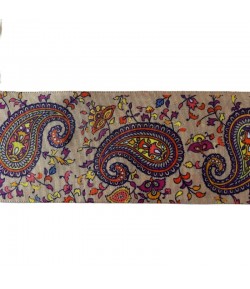 RUBAN GRIS MOTIFS CACHEMIRE 6.8CM - 1 M