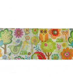 RUBAN VERT OISEAUX FLEURS 4.8CM - 1 M