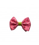 NOEUD SATIN ROSE POIS VERT 3.4X2.2CM