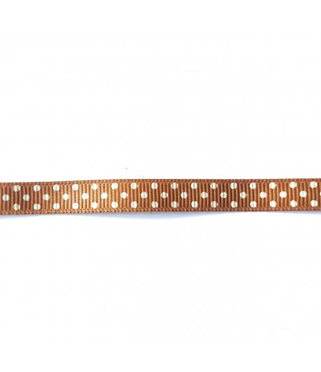 RUBAN SATIN BRUN CLAIR A POIS 0.9CM X 1M