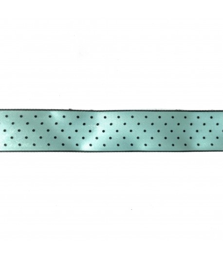 RUBAN BLEU CIEL POIS NOIRS 2.5CM - 1 M