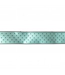 RUBAN BLEU CIEL POIS NOIRS 2.5CM - 1 M