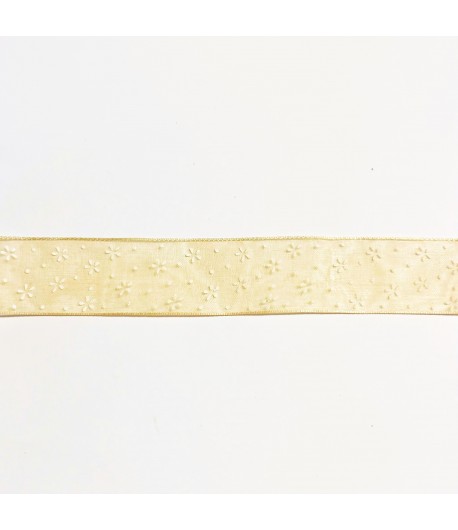 RUBAN TRANSPARENT BEIGE FLEURS 2.1 CM - 1 METRE